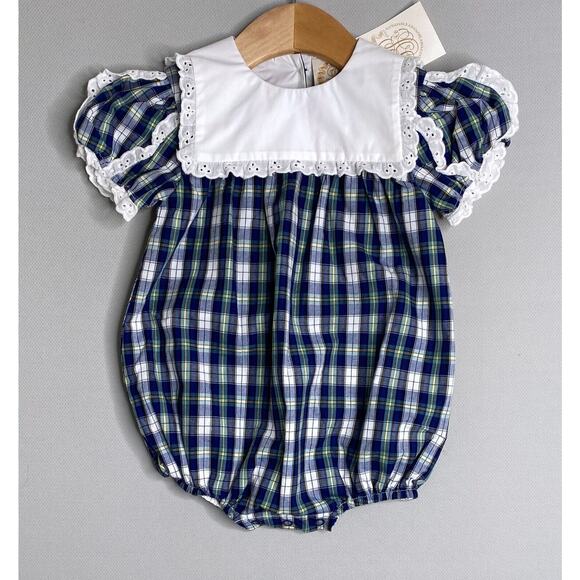 NWT Beaufort Bonnet Company Blue Plaid Bea Louise Bubble Girls 12-18 Mo